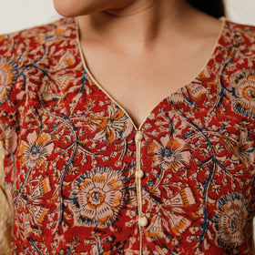 Brown - running stitch cotton straight kurta with kalamkari