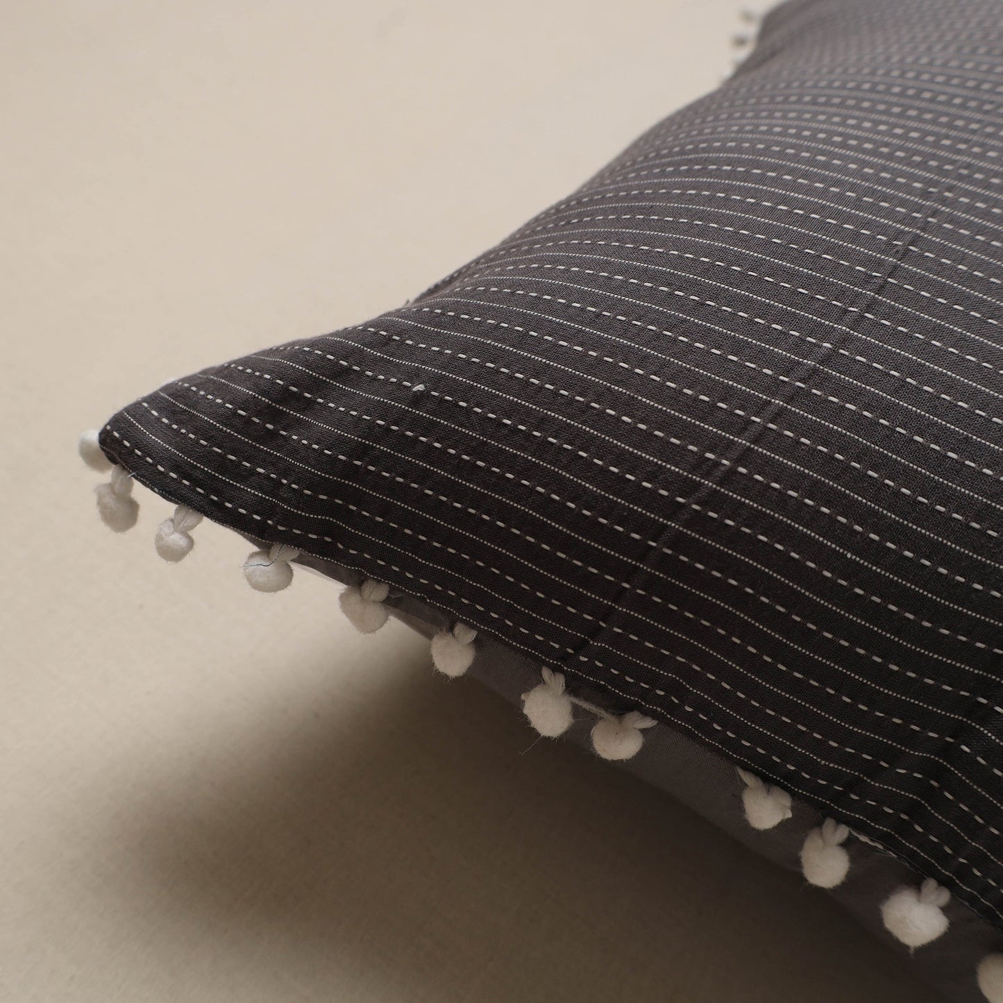 Running stitch plain cushion cover 63 - handcrafted