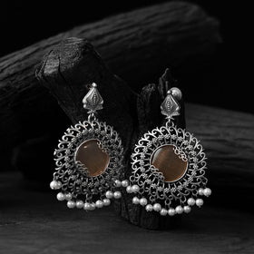 Brown - saanjh bela mandala oxidised earrings - handcrafted