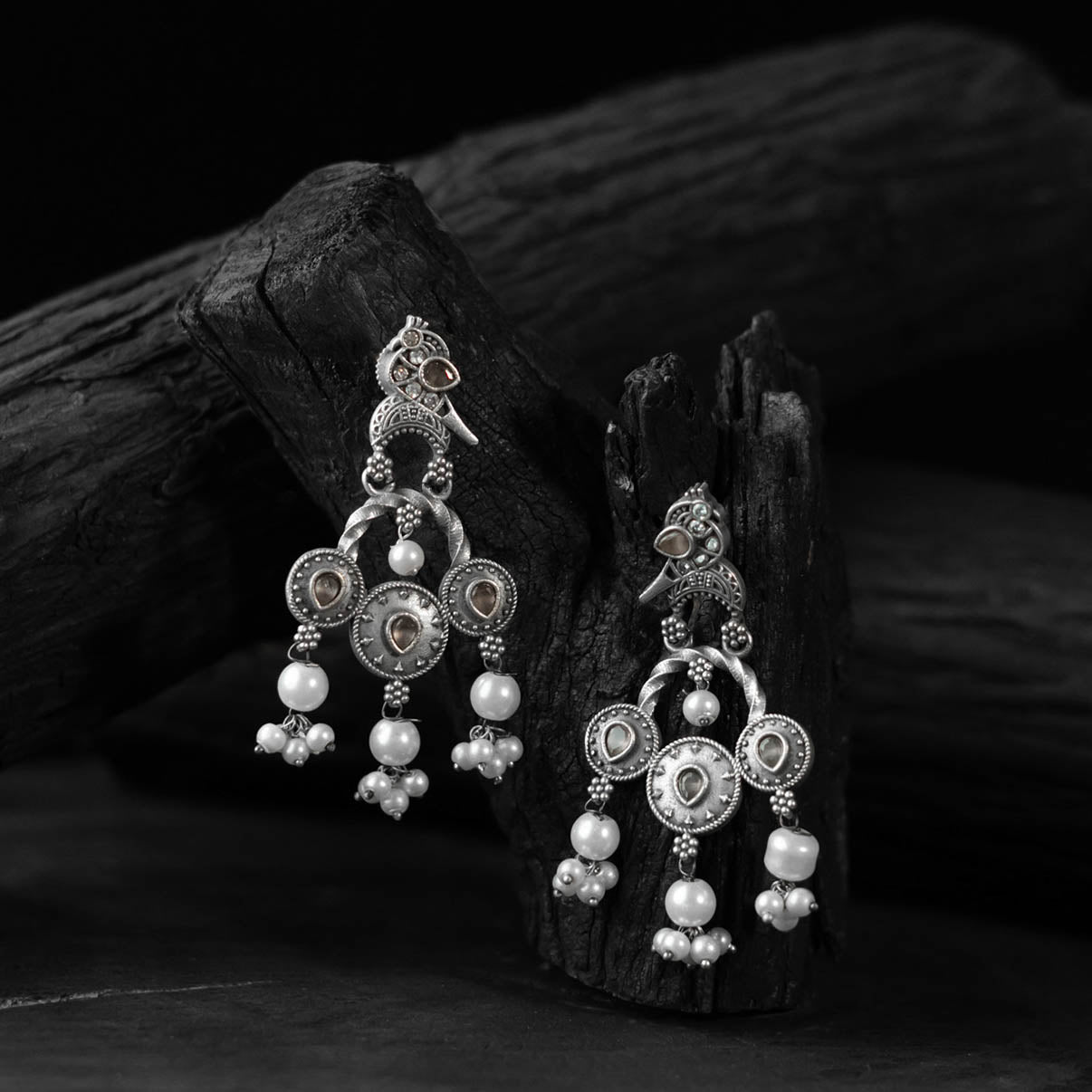 Brown - saanjh bela sparrow oxidised earrings - handcrafted