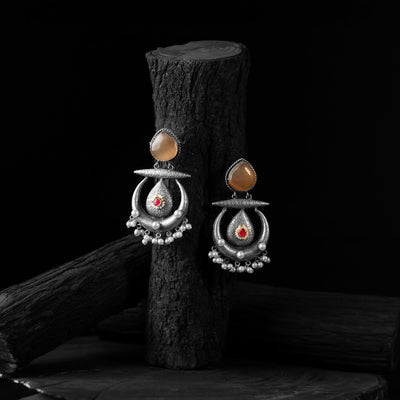 Brown - saanjh bela stone chandbali oxidised earrings