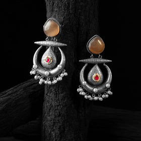 Brown - saanjh bela stone chandbali oxidised earrings