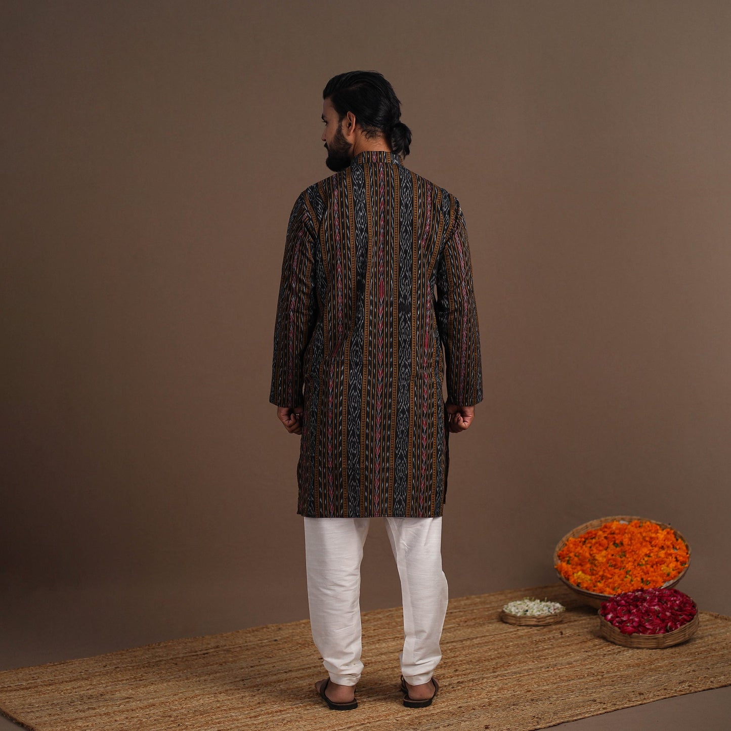 Brown - sambalpuri ikat weave cotton men long kurta 03