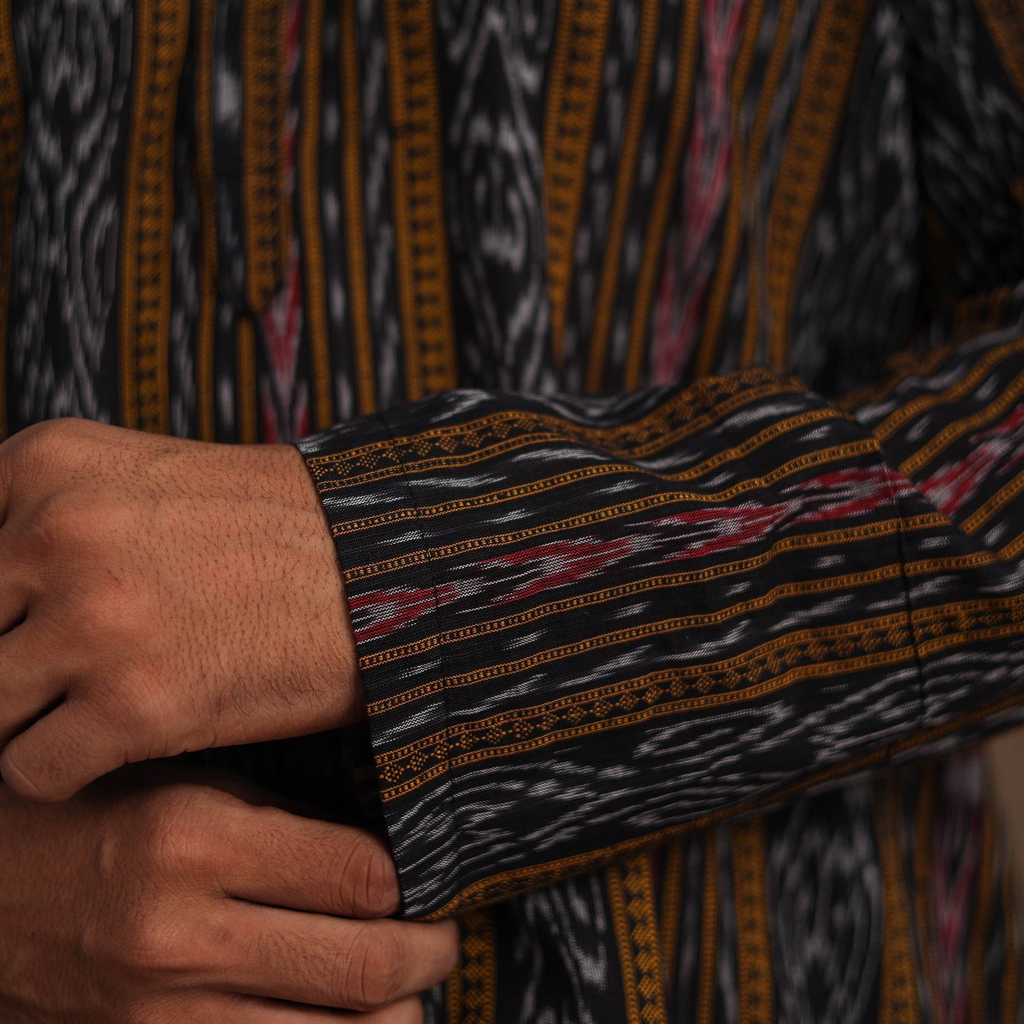 Brown - sambalpuri ikat weave cotton men long kurta 03