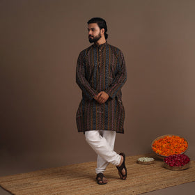Brown - sambalpuri ikat weave cotton men long kurta 03