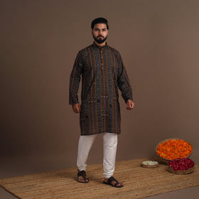 Brown - sambalpuri ikat weave cotton men long kurta 03