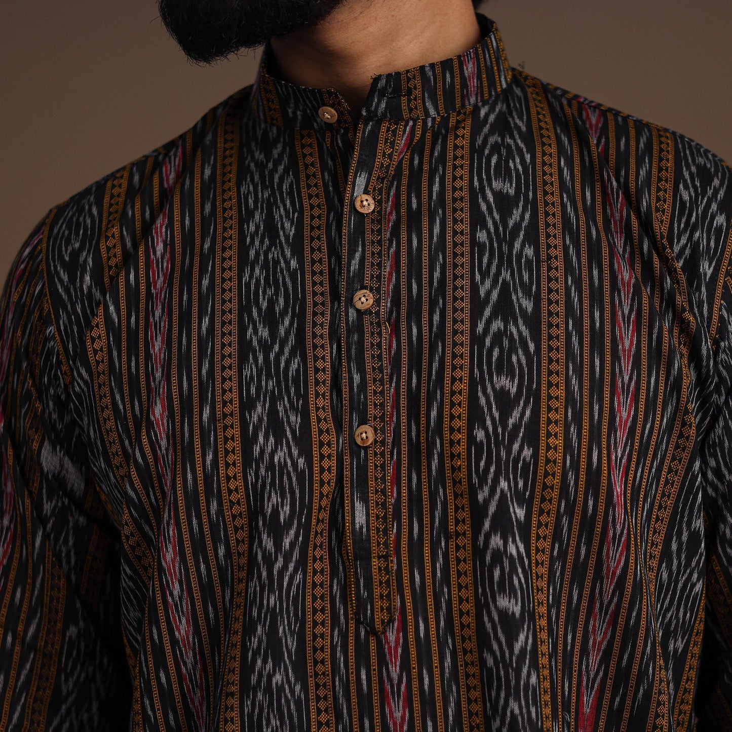 Brown - sambalpuri ikat weave cotton men long kurta 03