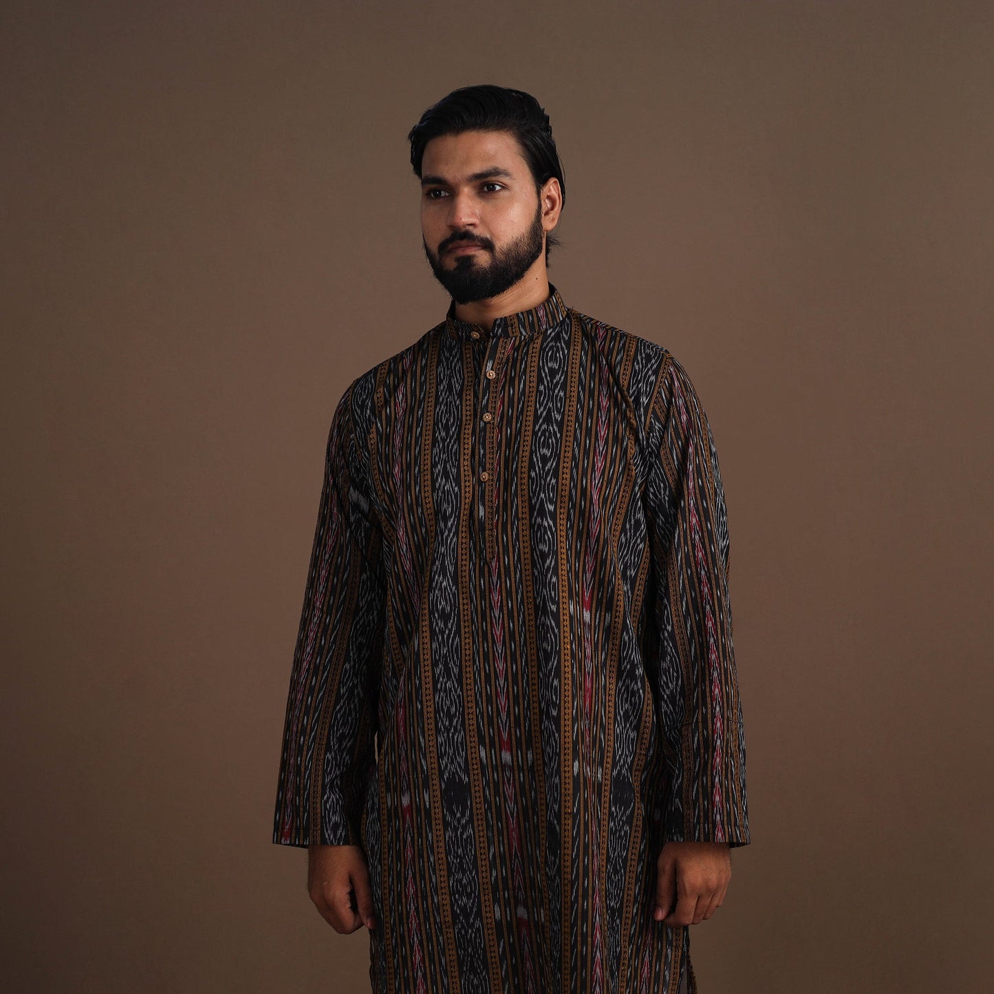 Brown - sambalpuri ikat weave cotton men long kurta 03