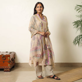Buy Sanganeri Block Printed Cotton Kurta with Palazzo & Dupatta Set 01 Online at iTokri.com