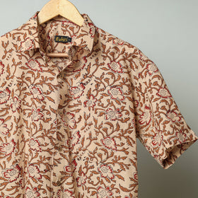 Brown - sanganeri block printed cotton men half sleeve