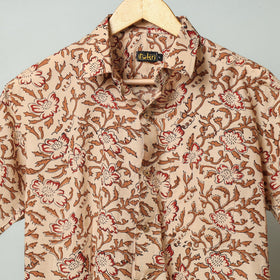 Brown - sanganeri block printed cotton men half sleeve