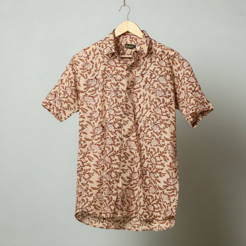 Brown - sanganeri block printed cotton men half sleeve