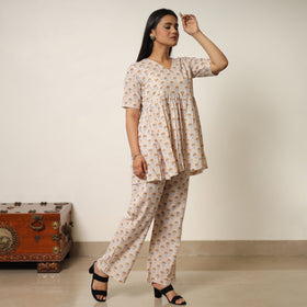 Brown - sanganeri block printed cotton co-ord set 20