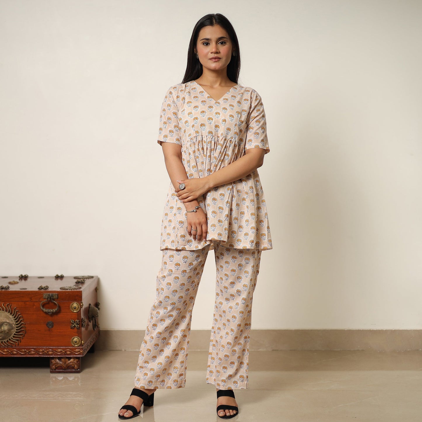 Brown - sanganeri block printed cotton co-ord set 20