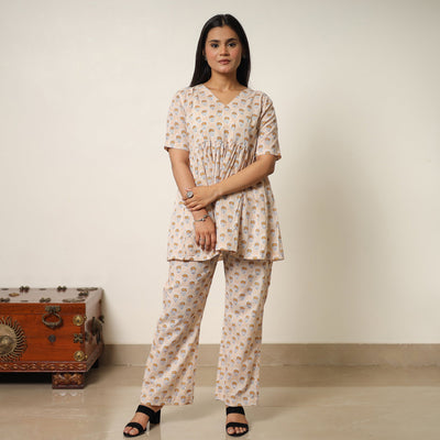 Brown - sanganeri block printed cotton co-ord set 20