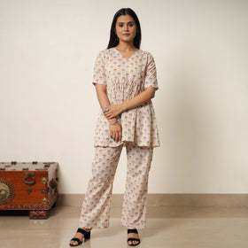 Brown - sanganeri block printed cotton co-ord set 20