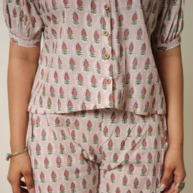 Brown - sanganeri block printed cotton co-ord set 26