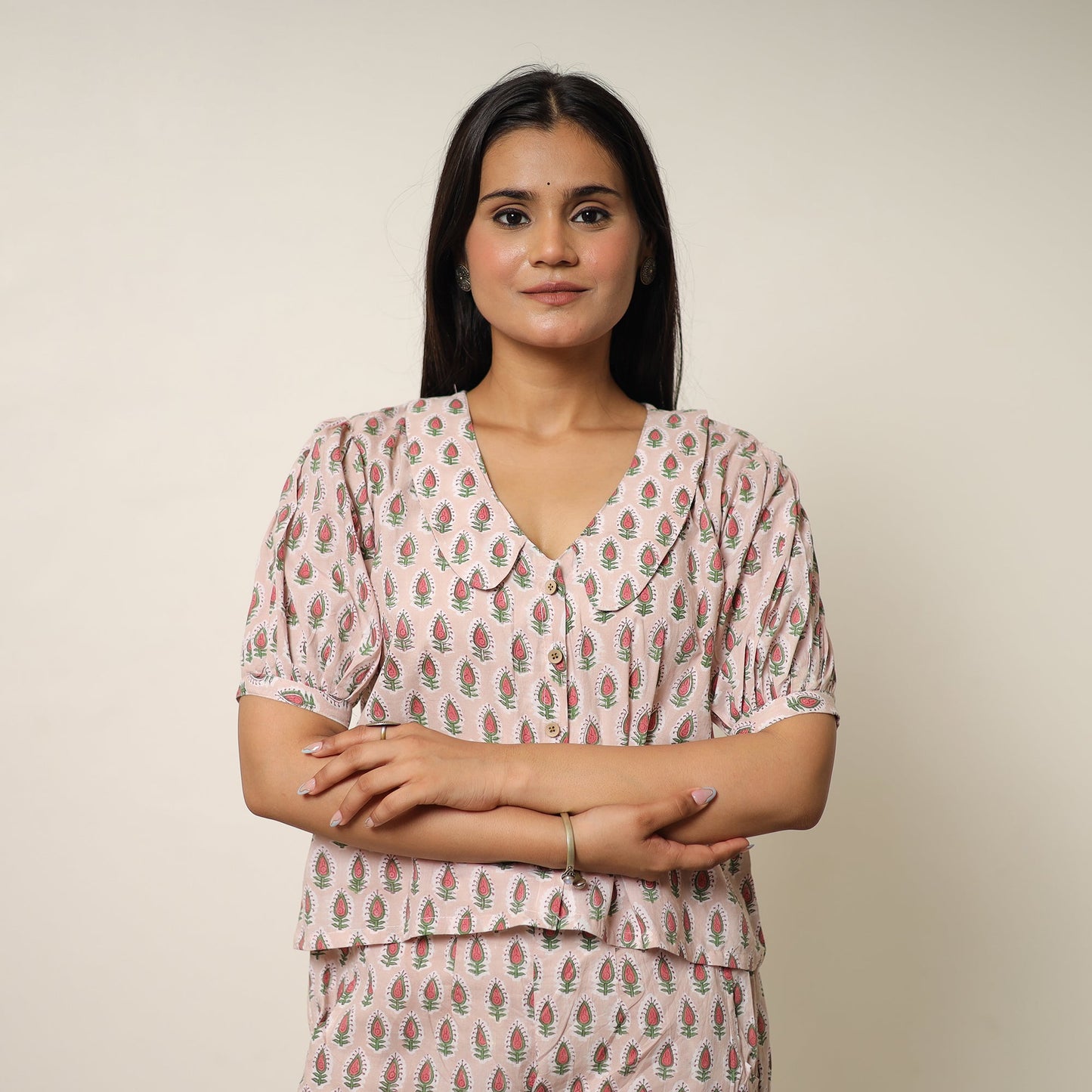 Brown - sanganeri block printed cotton co-ord set 26