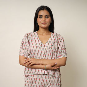 Brown - sanganeri block printed cotton co-ord set 26