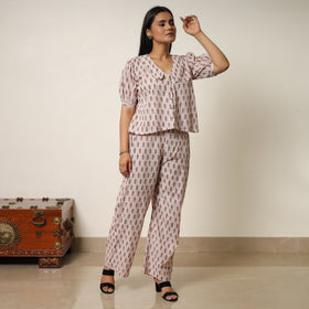 Brown - sanganeri block printed cotton co-ord set 26