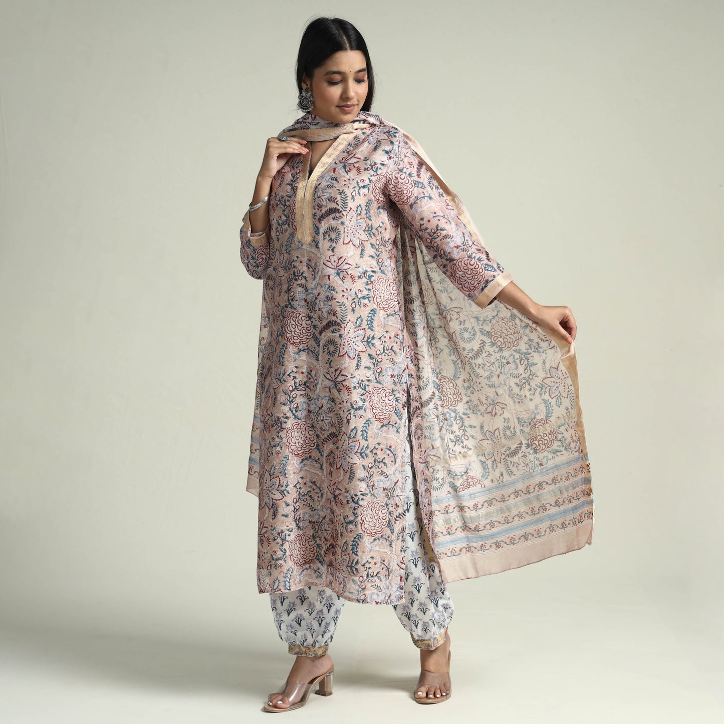 Sanganeri Kurta with Palazzo & Dupatta Set
