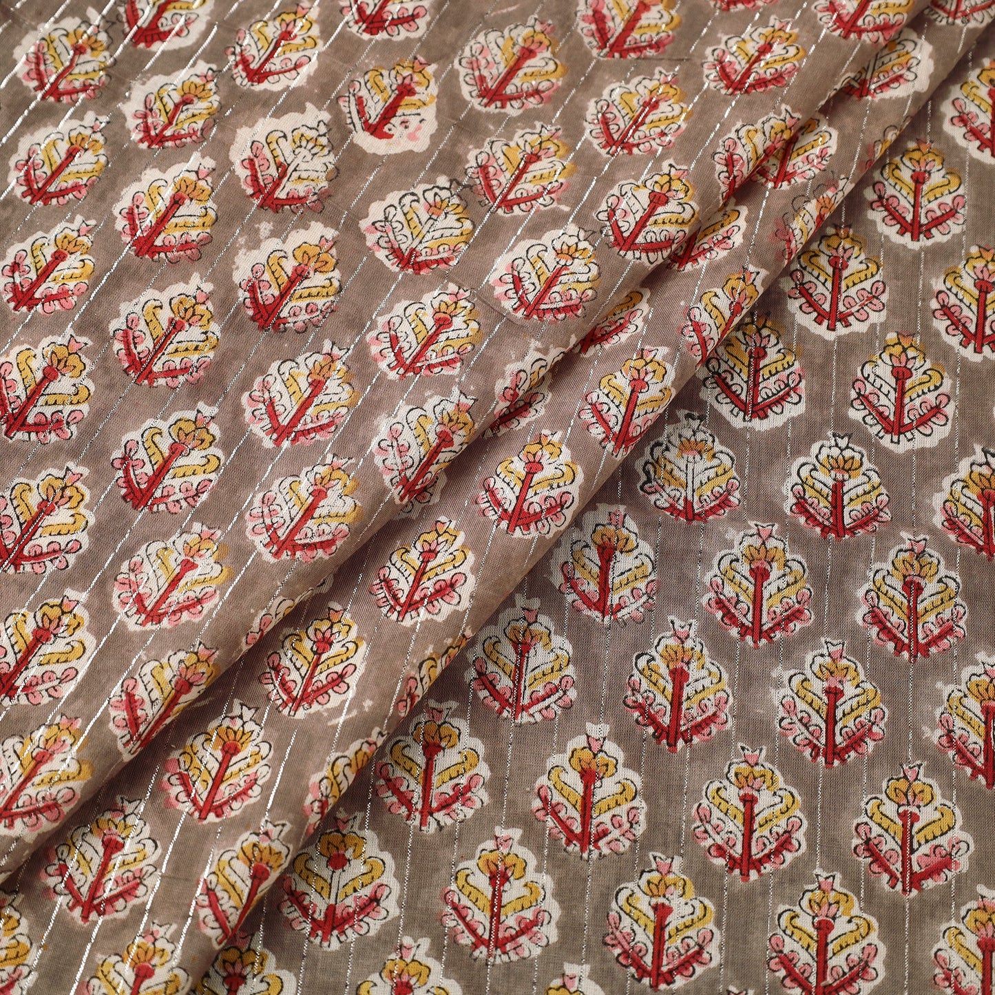  Brown Sanganeri Block Print Cotton Fabric