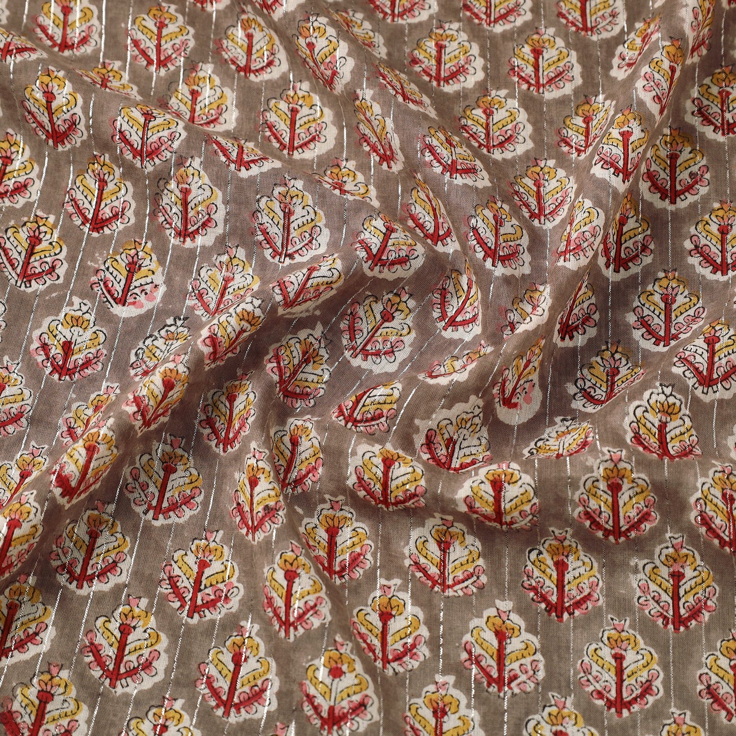  Brown Sanganeri Block Print Cotton Fabric