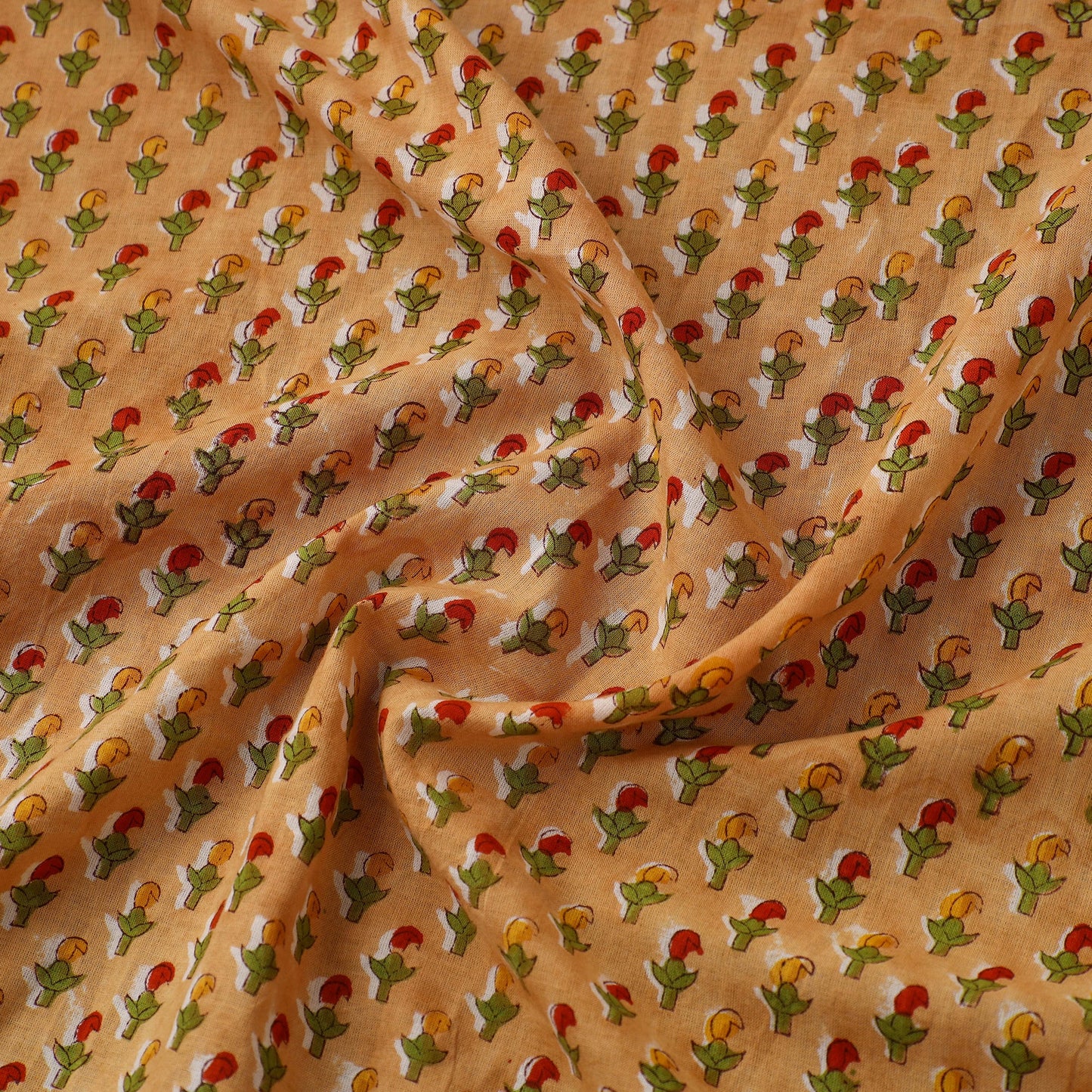 Brown Sanganeri Block Print Cotton Fabric