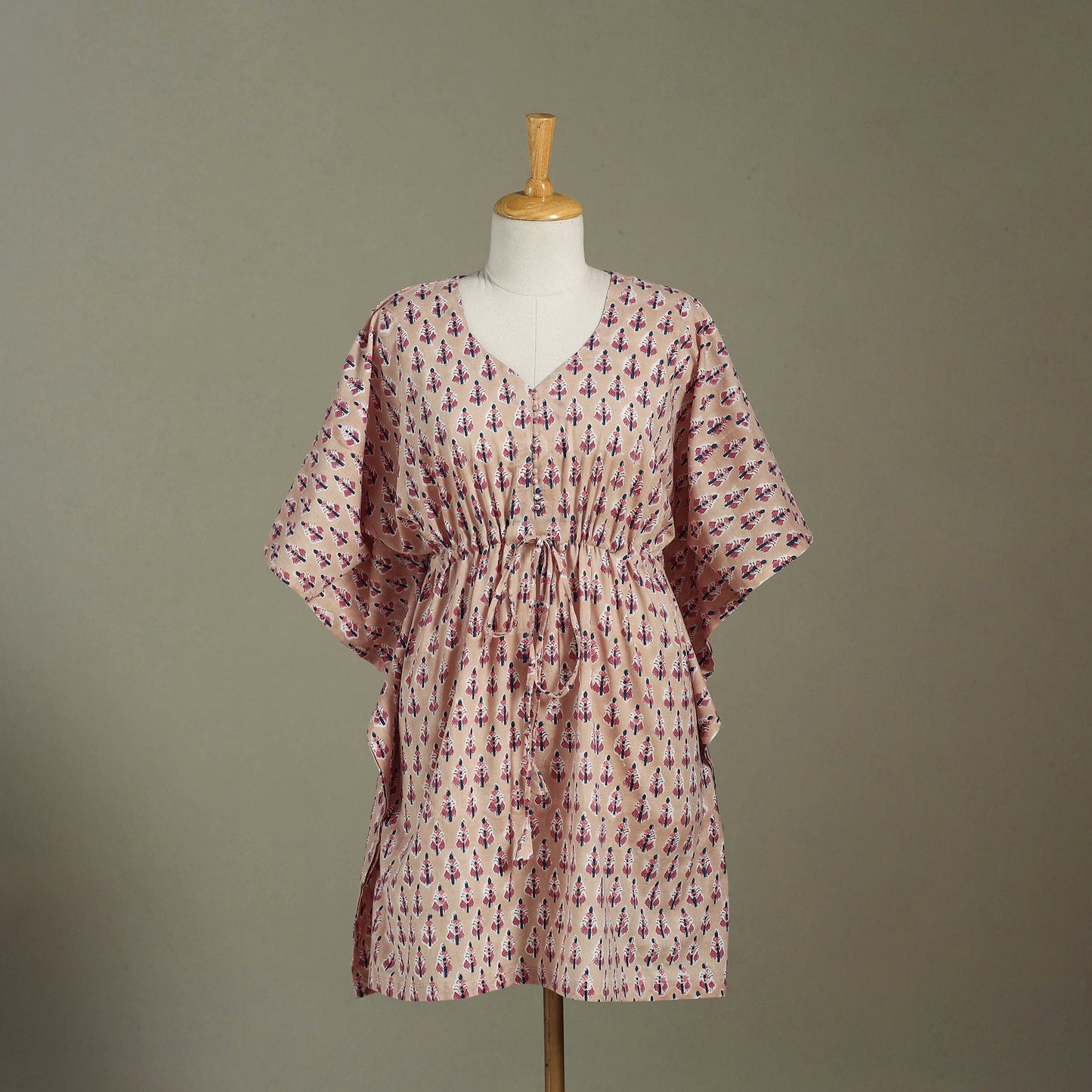 Peach Sanganeri Block Print Cotton Kaftan (Medium) 