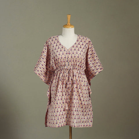 Peach Sanganeri Block Print Cotton Kaftan (Medium) 