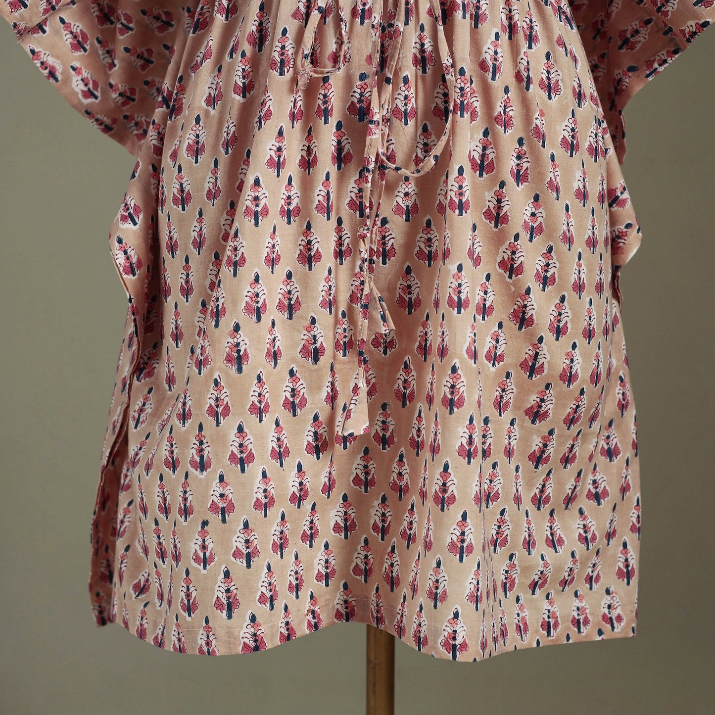Peach Sanganeri Block Print Cotton Kaftan (Medium) 