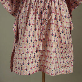 Peach Sanganeri Block Print Cotton Kaftan (Medium) 