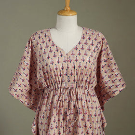 Peach Sanganeri Block Print Cotton Kaftan (Medium) 