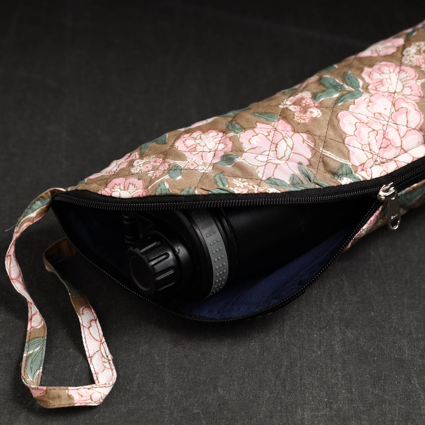 Brown Sanganeri Block Printed Cotton 1L Water Bottle Cover