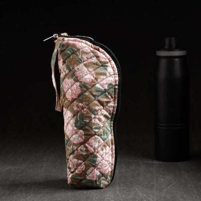 Brown Sanganeri Block Printed Cotton 1L Water Bottle Cover