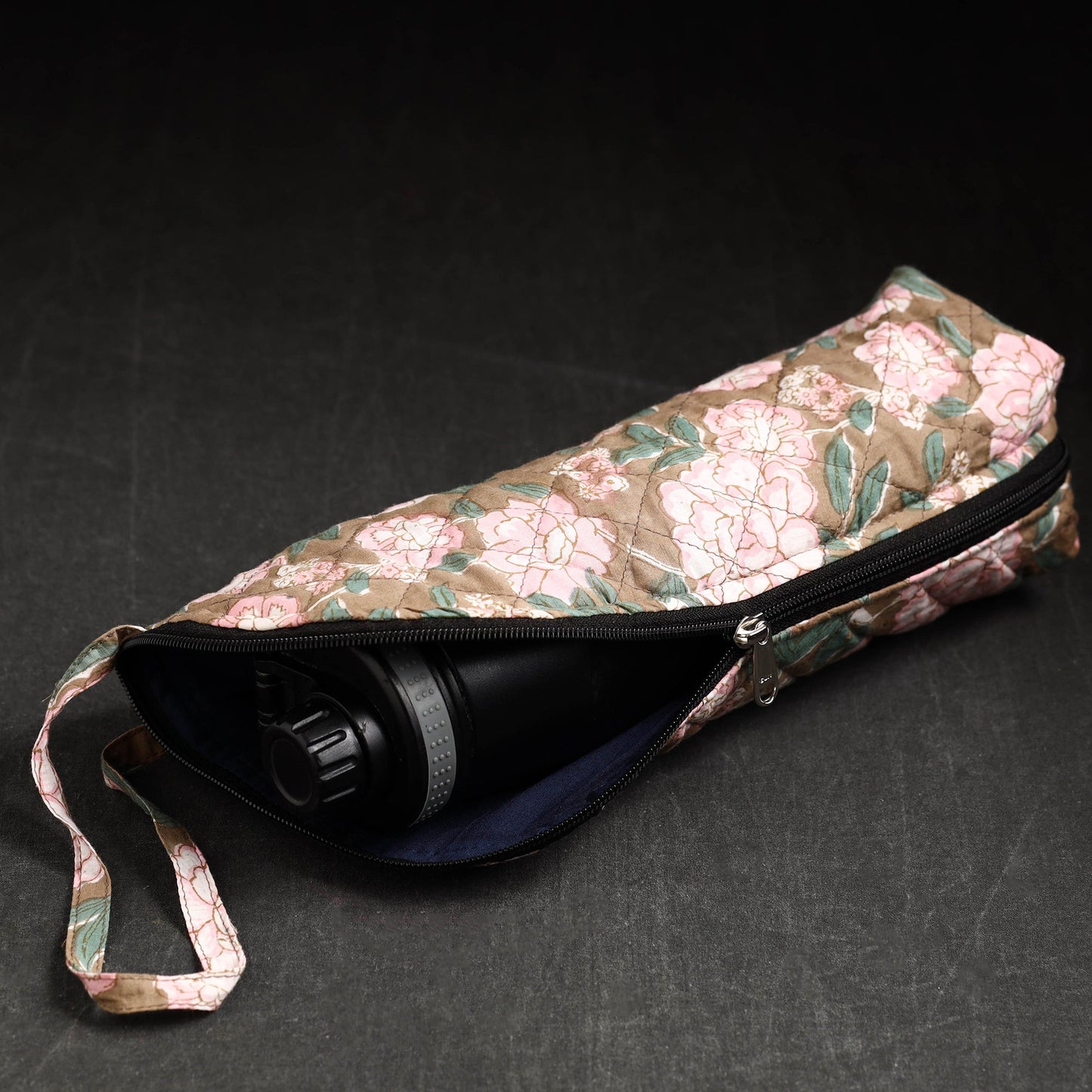 Brown Sanganeri Block Printed Cotton 1L Water Bottle Cover