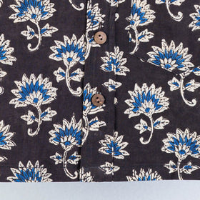 Brown Sanganeri Block Printed Cotton Half-Sleeve Kids Shirt