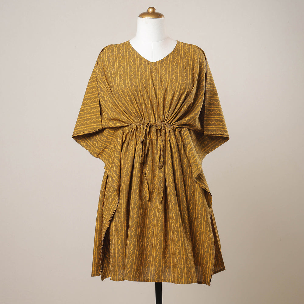 Buy Hand Block Printed Cotton Kaftan with Tie-Up Waist l iTokri.com