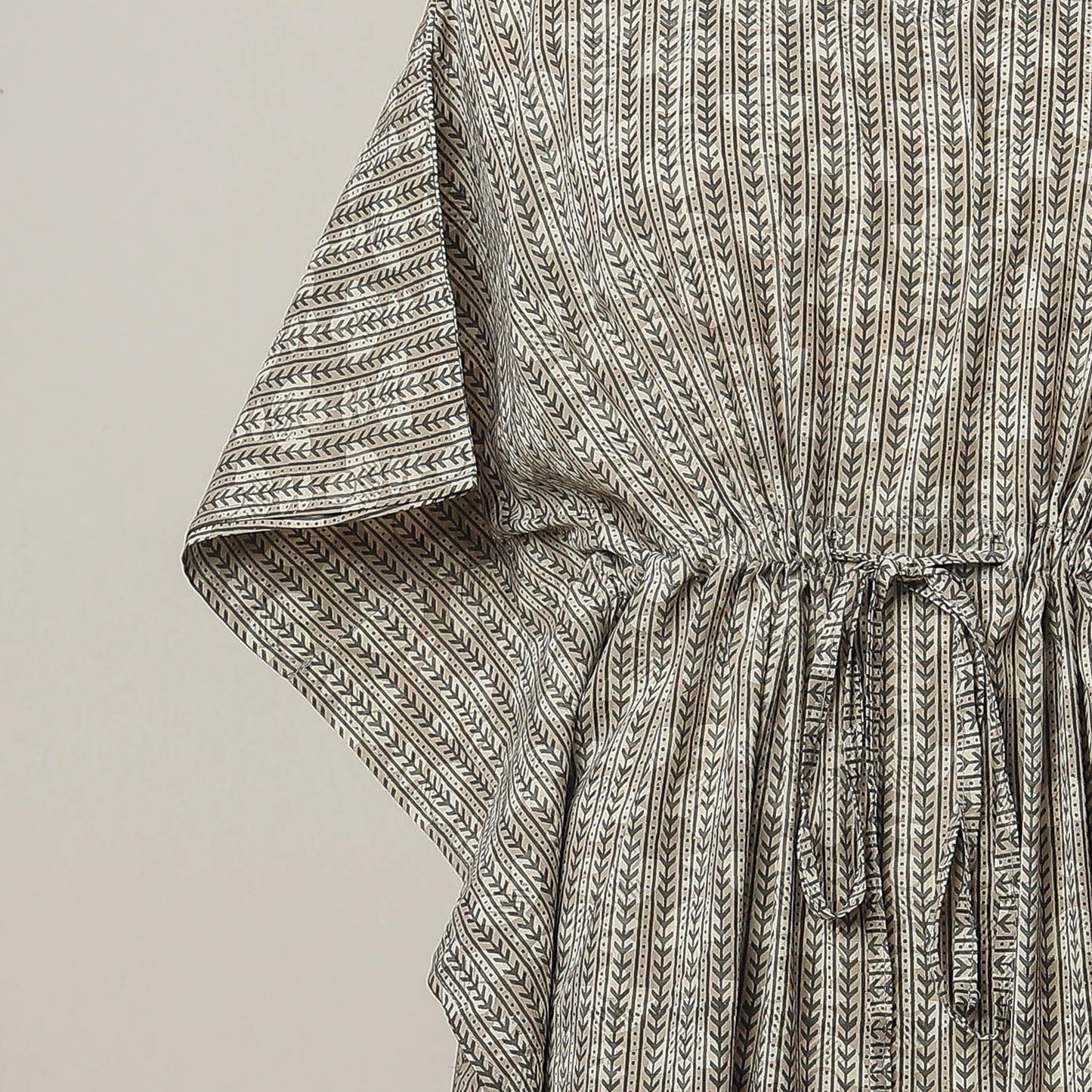  Hand Block Printed Cotton Kaftan with Tie-Up Waist 