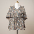 Brown - Sanganeri Printed Cotton Kaftan with Tie-Up Waist (Short)
