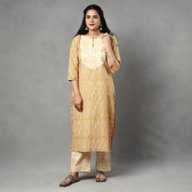 Buy Sanganeri Block Printed Cotton Kurta with Palazzo & Dupatta Set Online at iTokri.com