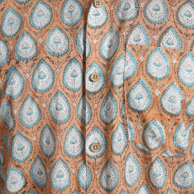 Brown Sanganeri Block Printed Cotton Men Full Sleeve Shirt 