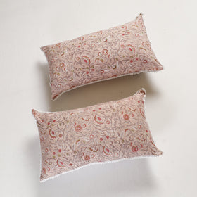 BuySanganeri Block Printed Cotton Pillow Cover With Lace (26 x 16 in) - Set of 2 