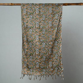 Brown - sanganeri printed cotton stole with tassels 203