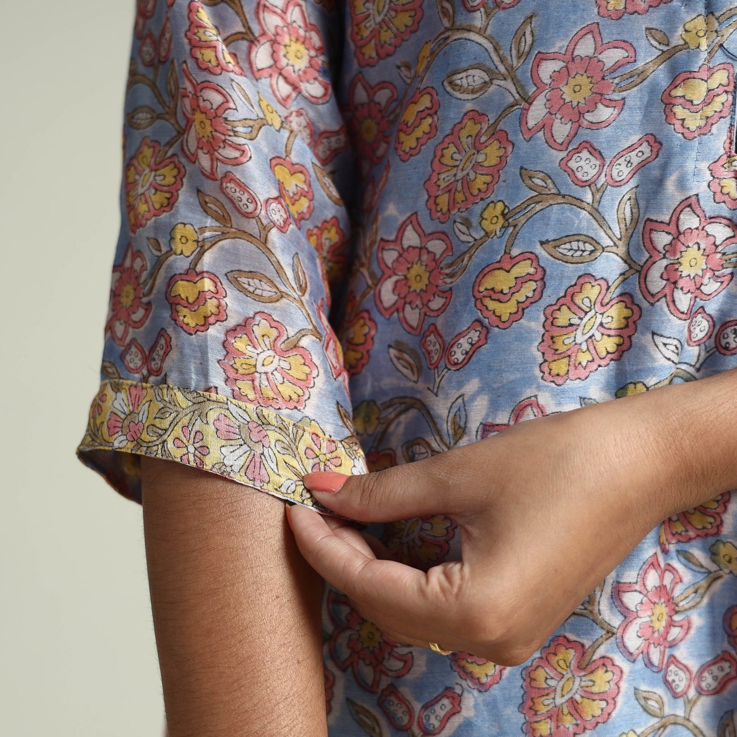 Brown - Sanganeri Block Printed Maheshwari Silk Kurta with Palazzo & Dupatta Set