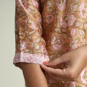  Sanganeri Block Printed Maheshwari Silk Kurta with Palazzo & Dupatta Set 