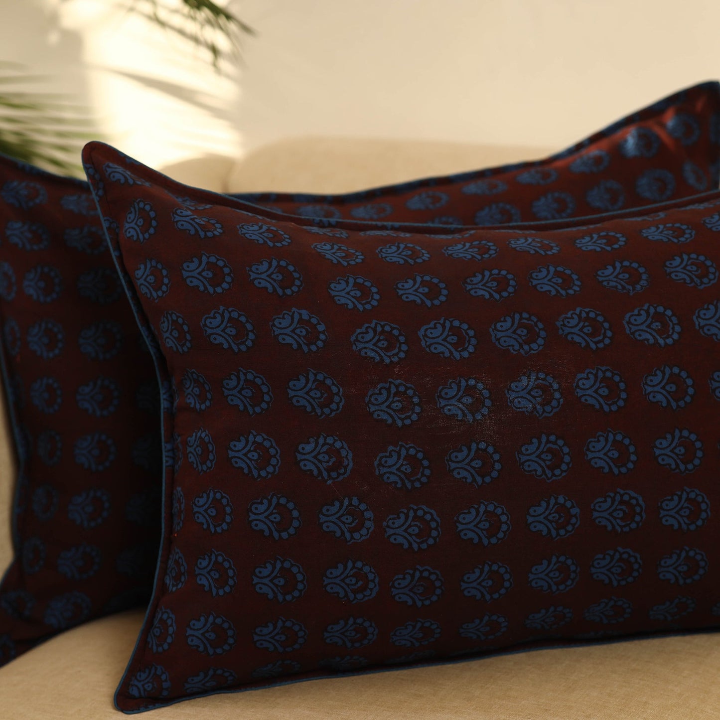 Buy Set of 2 Brown Bagh Block Print Cotton Pillow Covers 