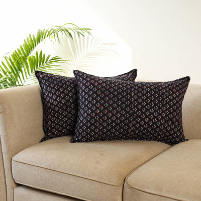 Brown - Set of 2 Bagru Block Print Cotton Pillow Covers 17