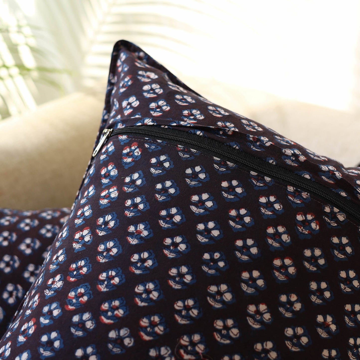 Brown - Set of 2 Bagru Block Print Cotton Pillow Covers 17