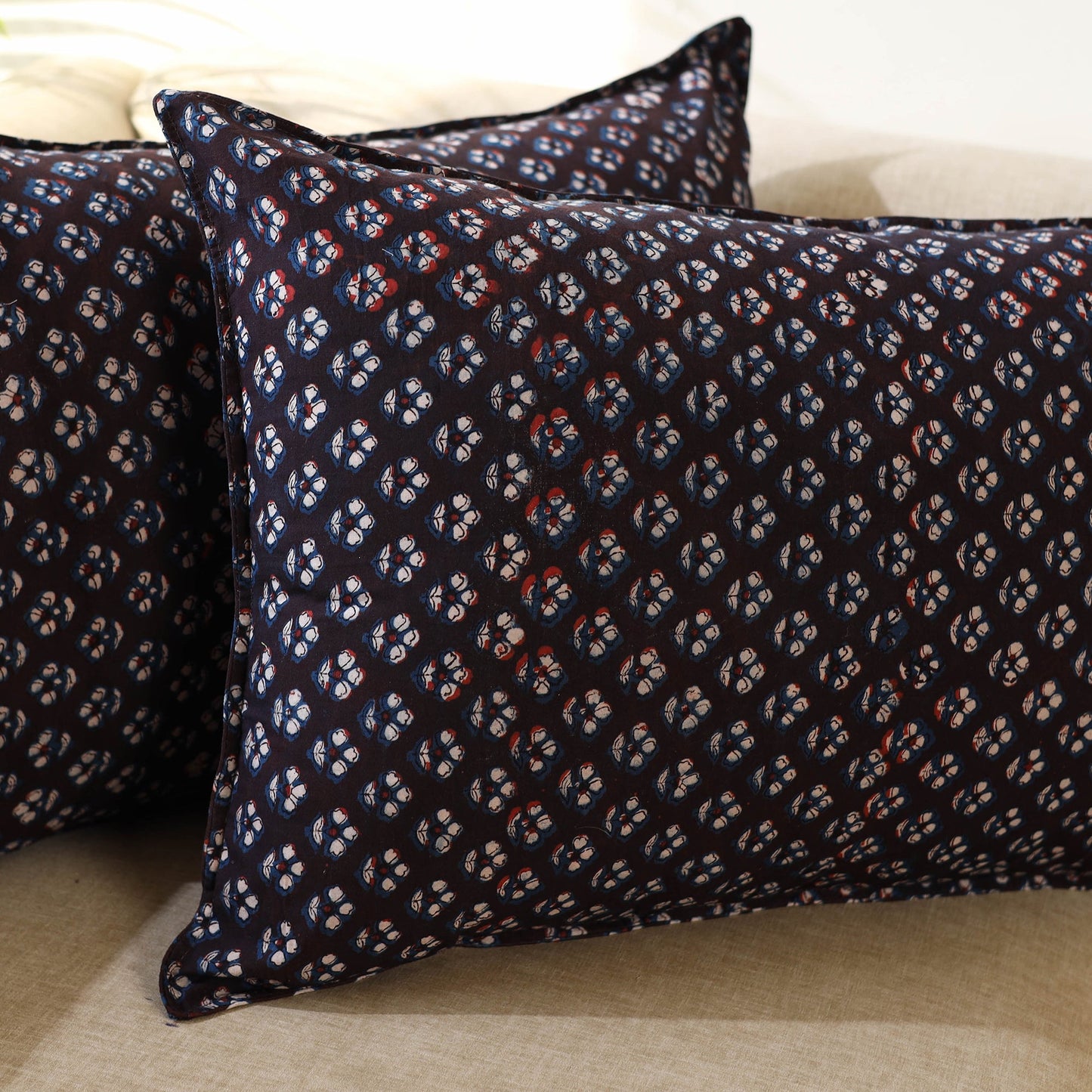 Brown - Set of 2 Bagru Block Print Cotton Pillow Covers 17